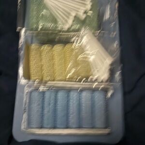 Set of Hair Rollers in Blue, Yellow, and Green